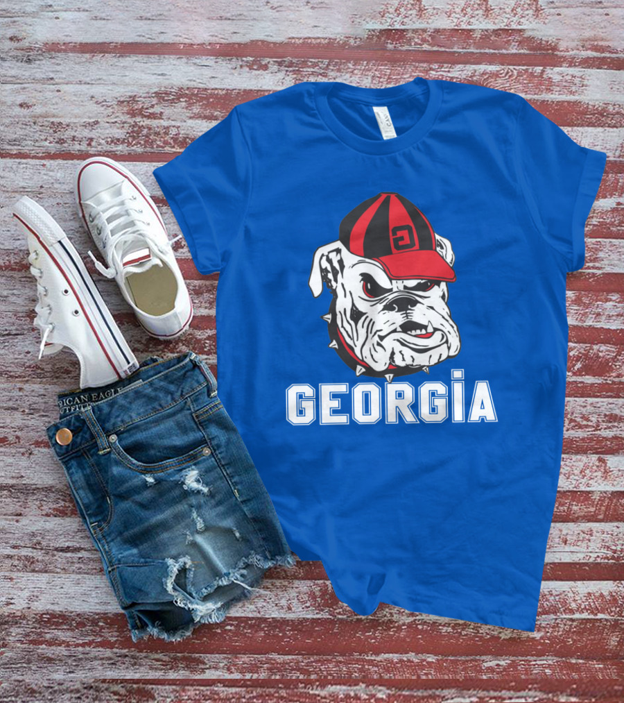 Georgia Bulldogs Vintage Red And Black Cap Bulldog T-Shirt
