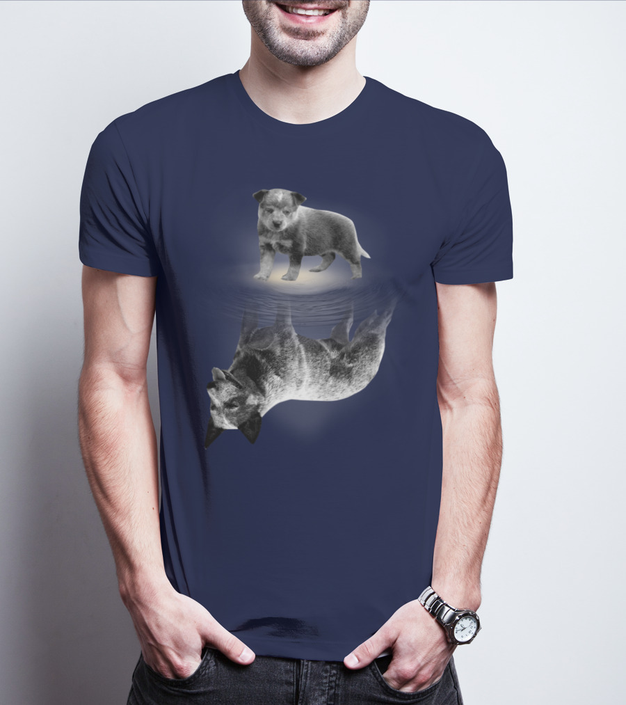Retro Reflections: Vintage Australian Cattle Dog And Scenic Sunset T-Shirt