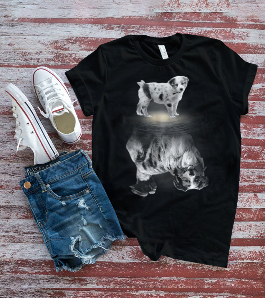 Australian Shepherd Puppy And Adult Reflection For Dog Lovers Women Men Kids T-Shirt