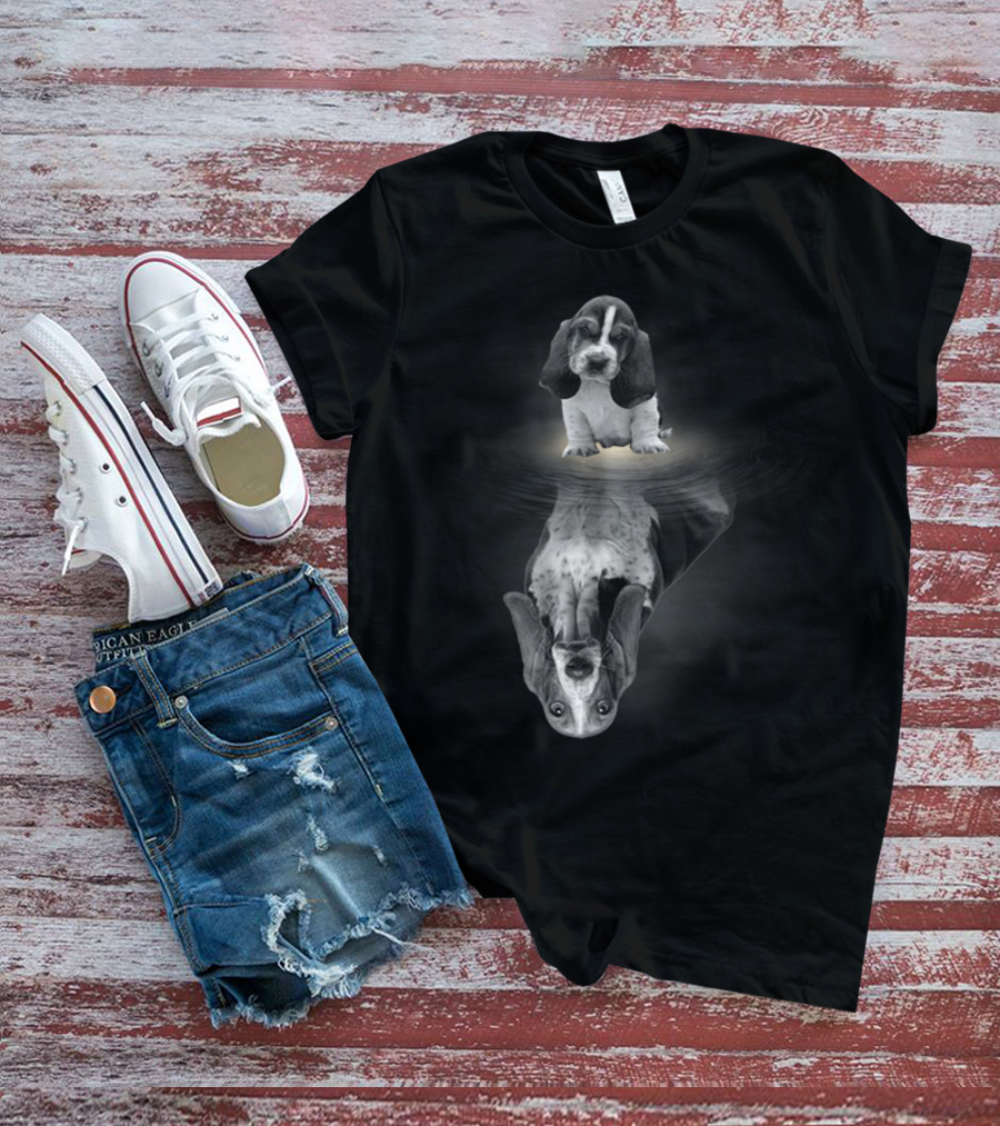 Basset Hound Reflection Mirror Artistic Funny Dog Breed Creative Concept T-Shirt