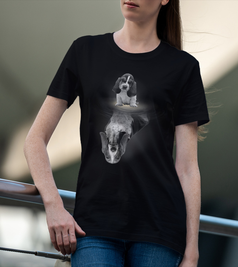 Basset Hound Reflection Mirror Artistic Funny Dog Breed Creative Concept T-Shirt