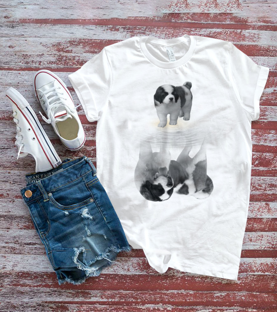 St. Bernard Puppy With Reflective Water Illusion T-Shirt