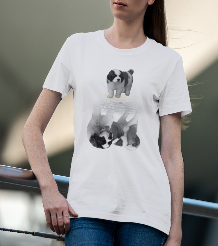 St. Bernard Puppy With Reflective Water Illusion T-Shirt