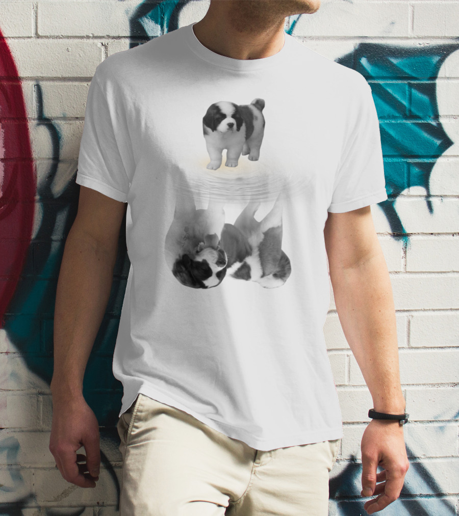 St. Bernard Puppy With Reflective Water Illusion T-Shirt