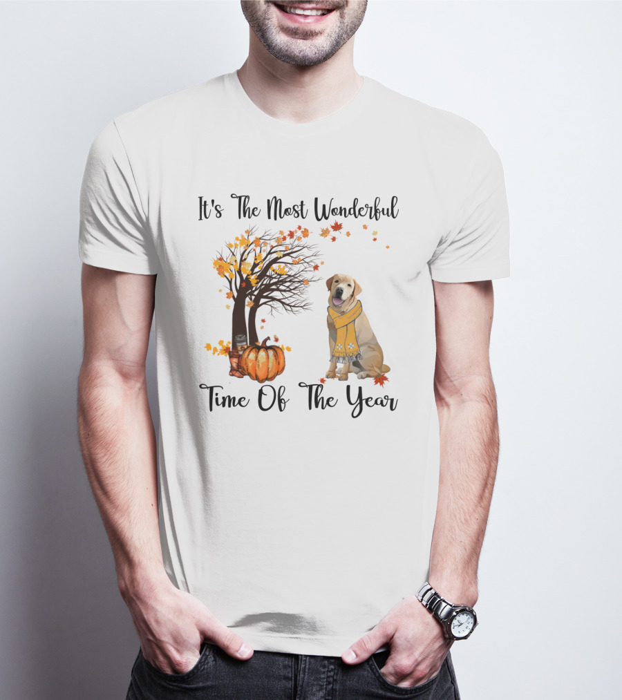It's The Most Wonderful Time Of The Year Labrador Autumn Pumpkin Leaves T-Shirt