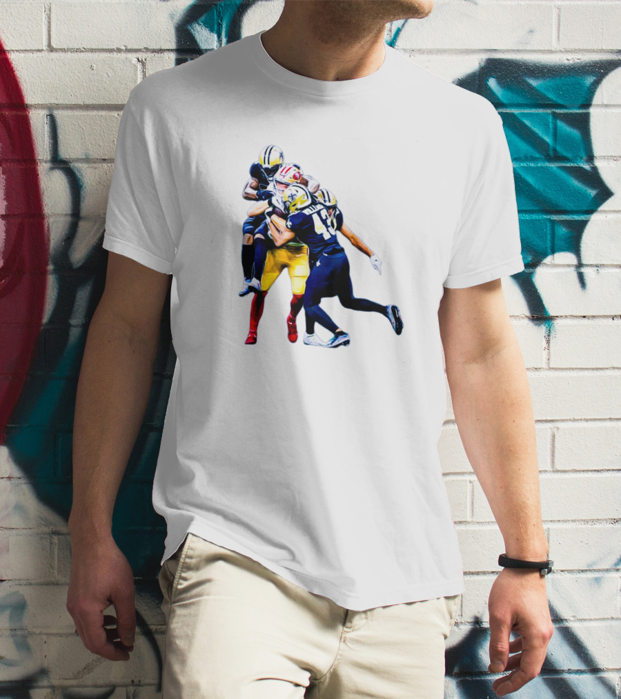 George Kittle Tackled By Three Opponents Football Action Scene T-Shirt