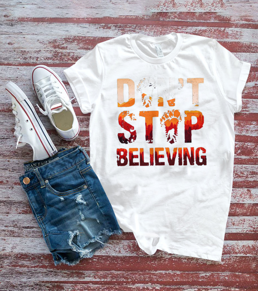 Bigfoot Don't Stop Believing Footprint Silhouette Adventure T-Shirt