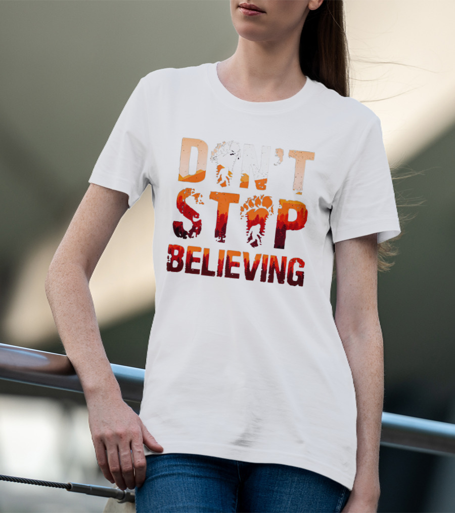 Bigfoot Don't Stop Believing Footprint Silhouette Adventure T-Shirt