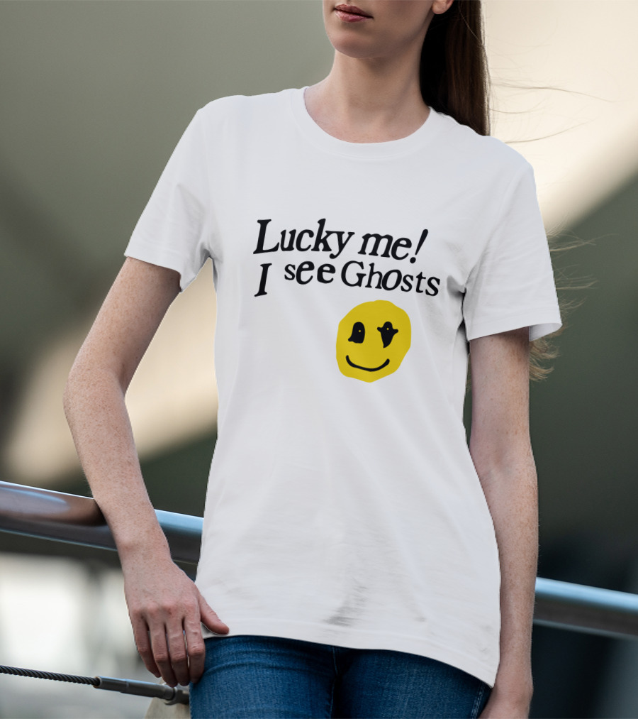 Lucky Me I See Ghosts Kids See Ghosts Merch Yellow Smiley Face T-Shirt