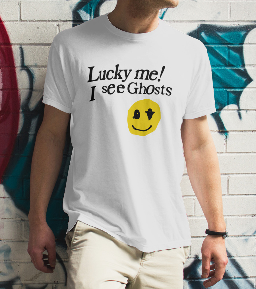 Lucky Me I See Ghosts Kids See Ghosts Merch Yellow Smiley Face T-Shirt