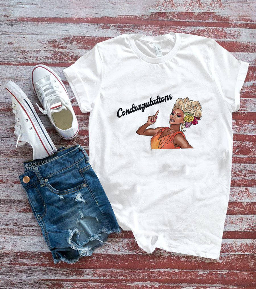 Condragulations Drag Queen Illustration With Flowers And Orange Dress T-Shirt