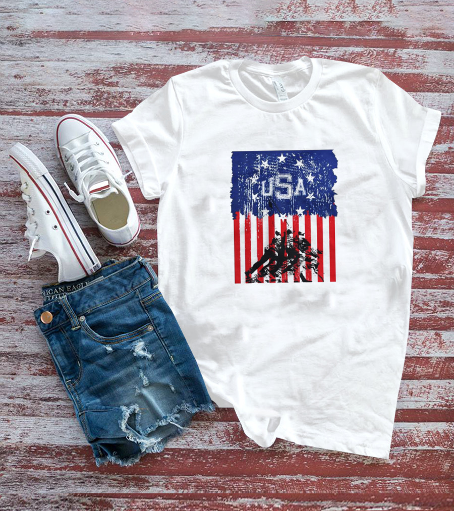USA Stars And Stripes Iwo Jima Flag T-Shirt