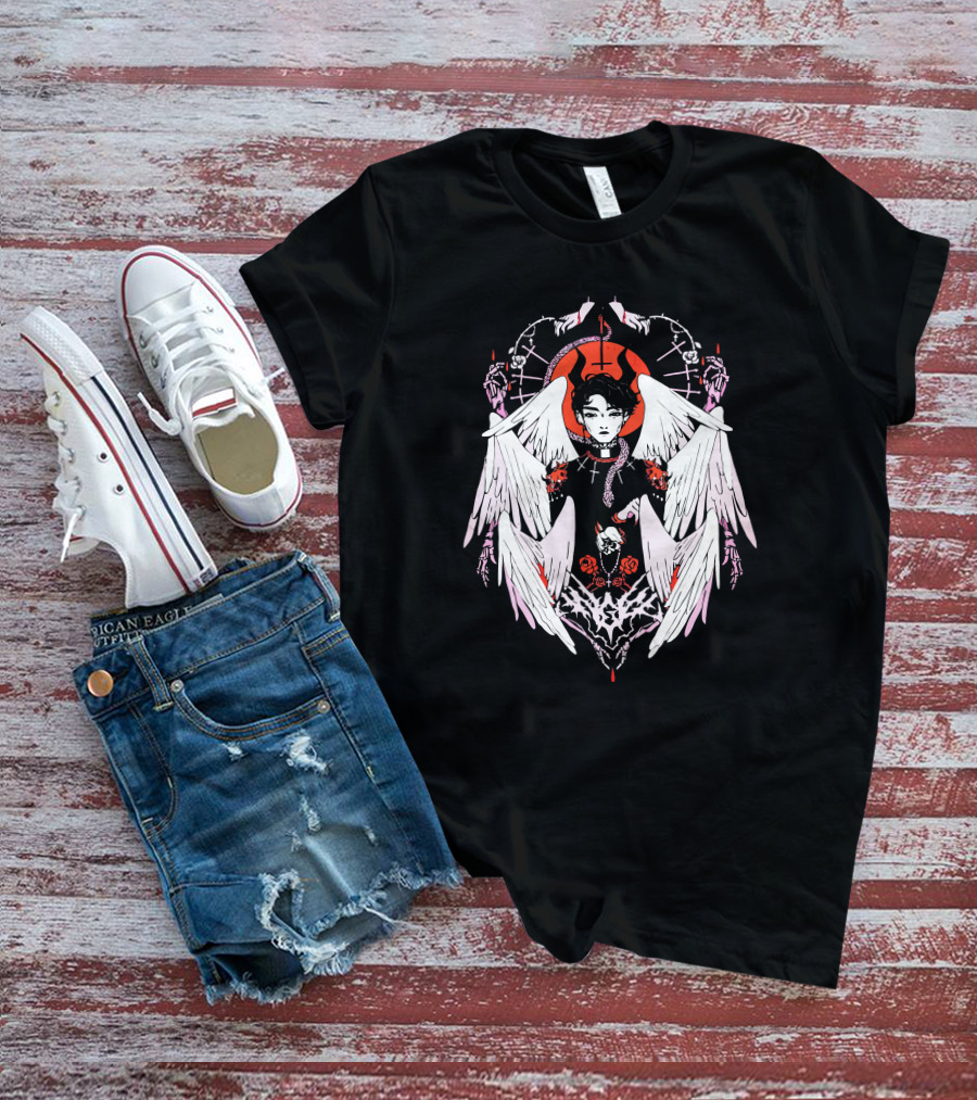 W6rst Merch Gothic Angel Wings Broken Heart Roses Snakes Clergy Collar T-Shirt