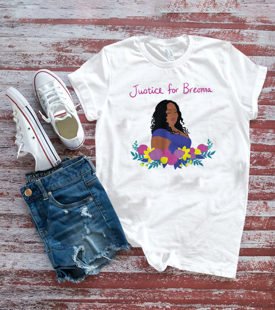 Justice For Breonna Floral Illustration With Woman In Blue Dress T-Shirt