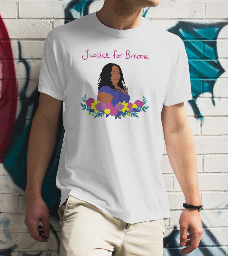 Justice For Breonna Floral Illustration With Woman In Blue Dress T-Shirt