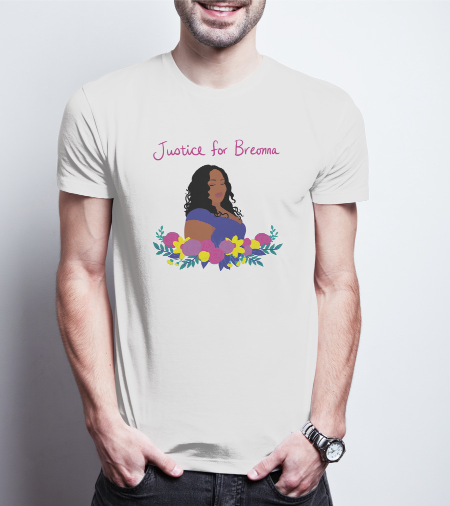 Justice For Breonna Floral Illustration With Woman In Blue Dress T-Shirt