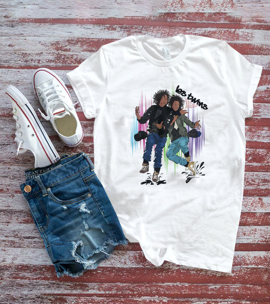 Los Twins Dancing Pose With Colorful Stripes T-Shirt