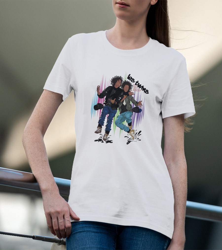 Los Twins Dancing Pose With Colorful Stripes T-Shirt
