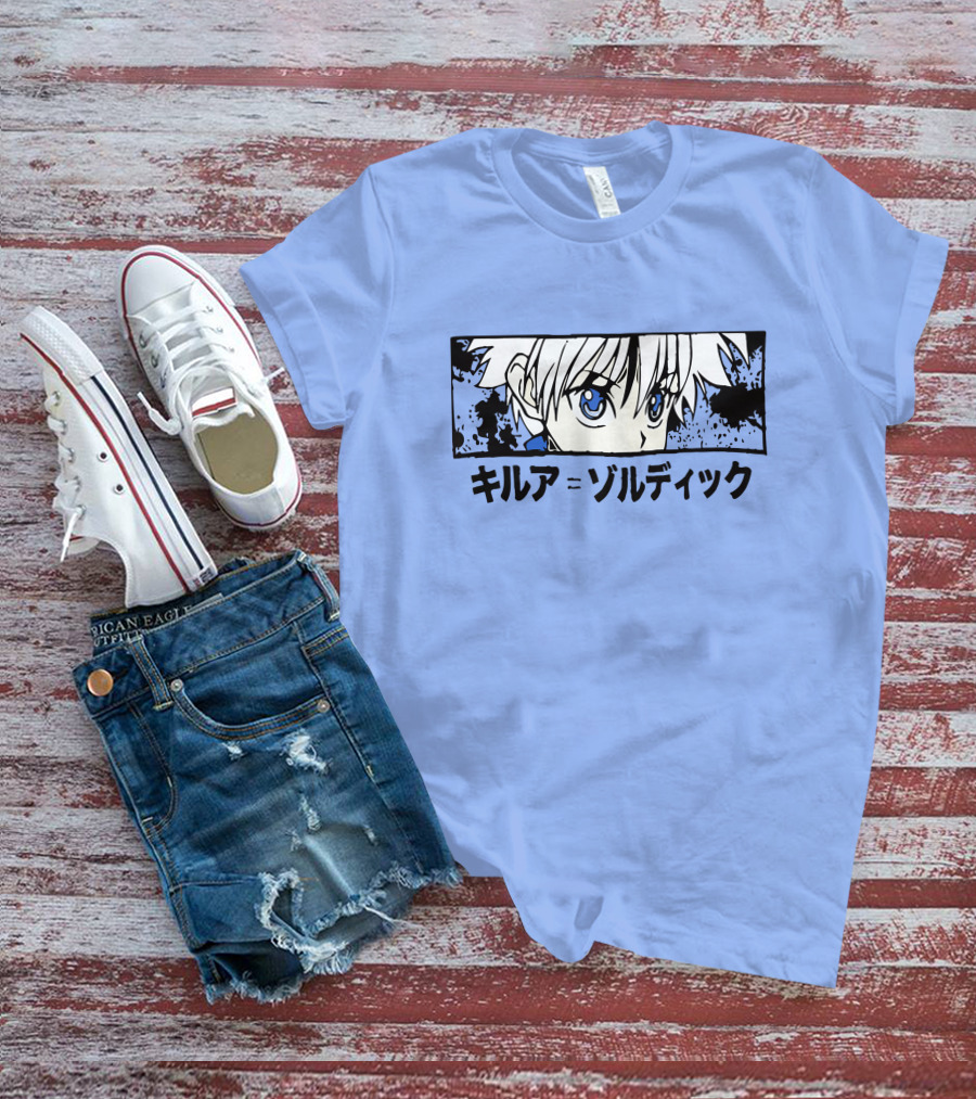 Killua Zoldyck Anime Portrait Blue Eyes Japanese Text Zumiez T-Shirt