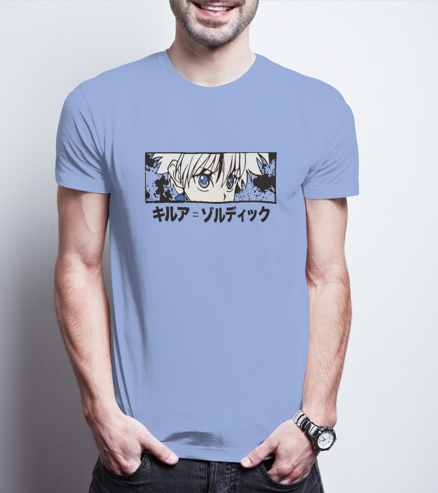 Killua Zoldyck Anime Portrait Blue Eyes Japanese Text Zumiez T-Shirt