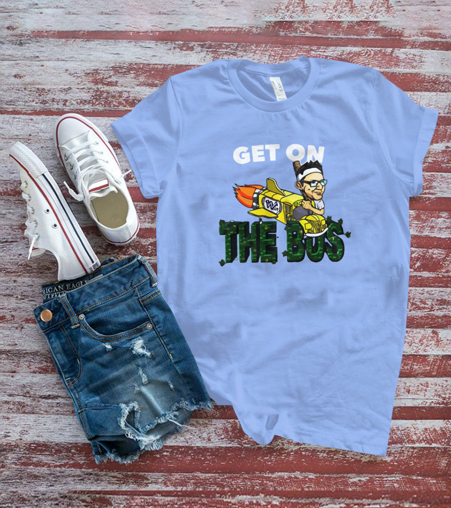 GET ON THE BUS Rocket Cartoon Character With Headband And Glasses T-Shirt
