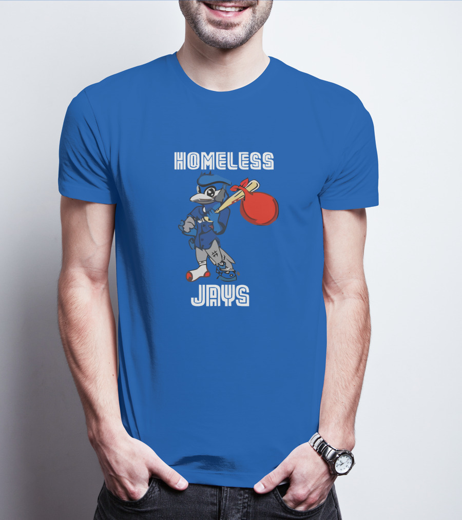 HOMELESS JAYS BLUE CHARACTER HOLDING BAG T-Shirt