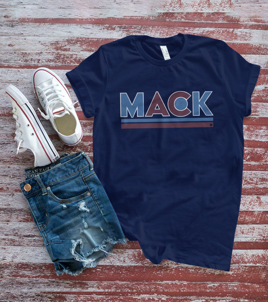 MACK Vintage Style Bold Block Letters With Blue And Maroon Stripes T-Shirt