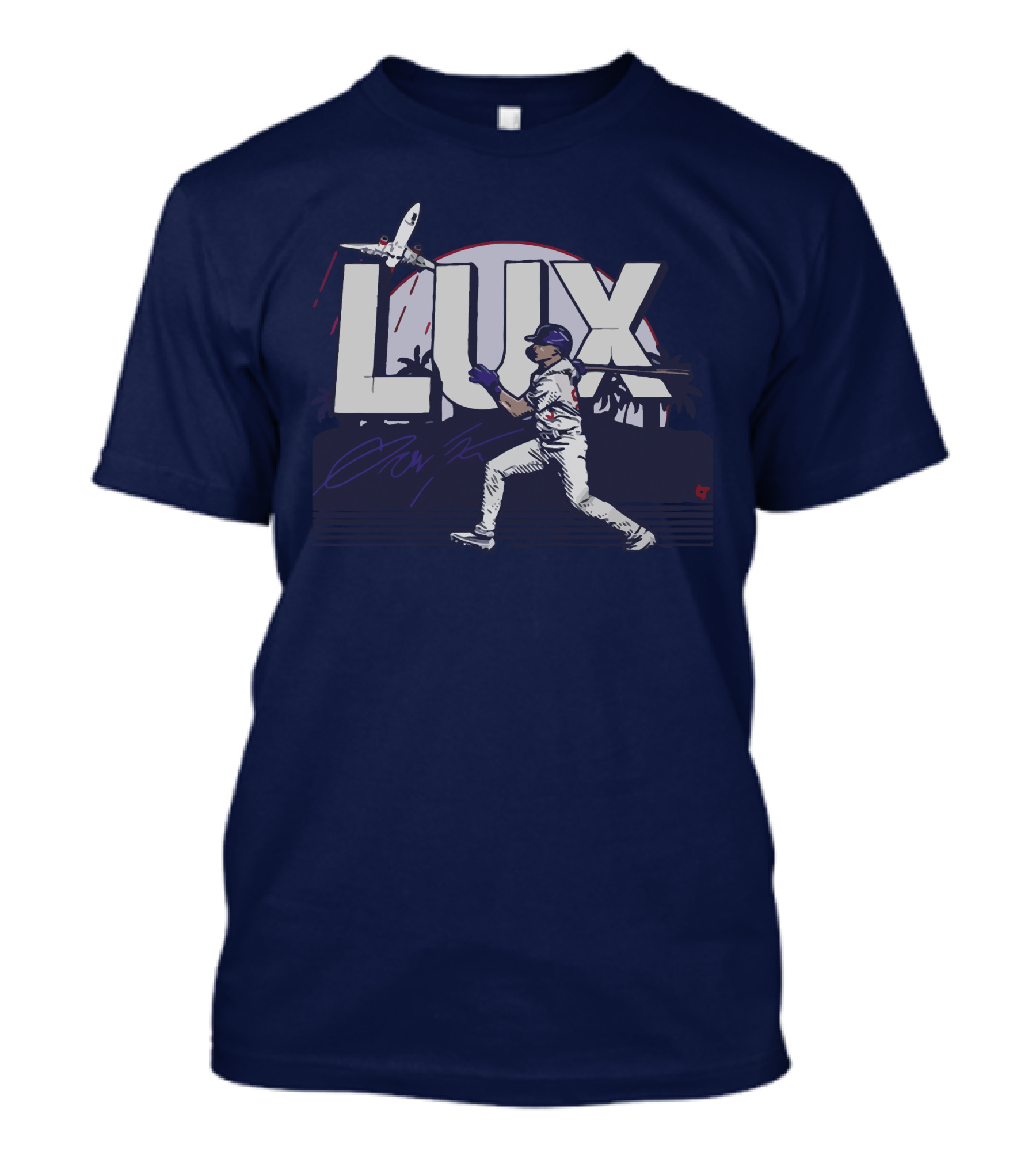 LUX Los Angeles Baseball Player With Plane And Palm Trees T-Shirt