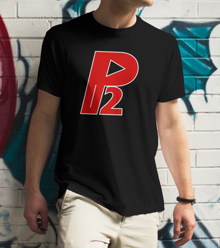 P2isthename Merch Bold Red P2 Logo With Play T-Shirt