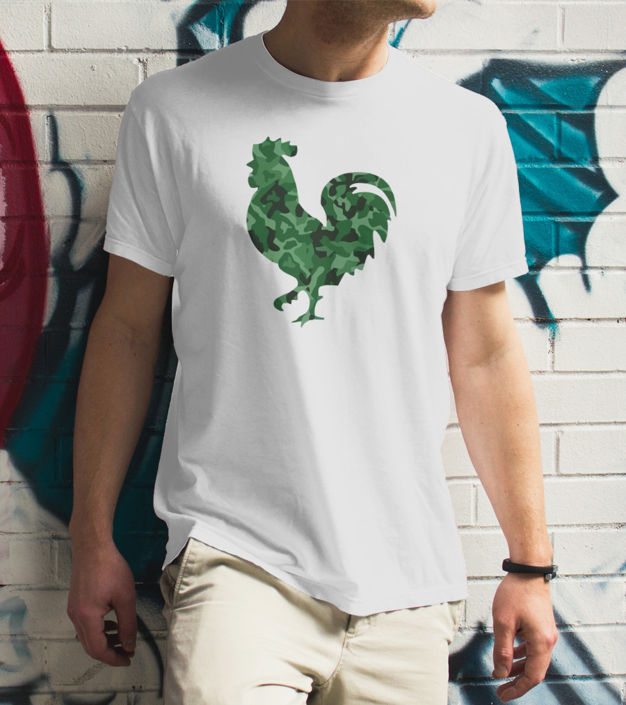 Chicken Camo Rooster Silhouette In Green Camouflage T-Shirt