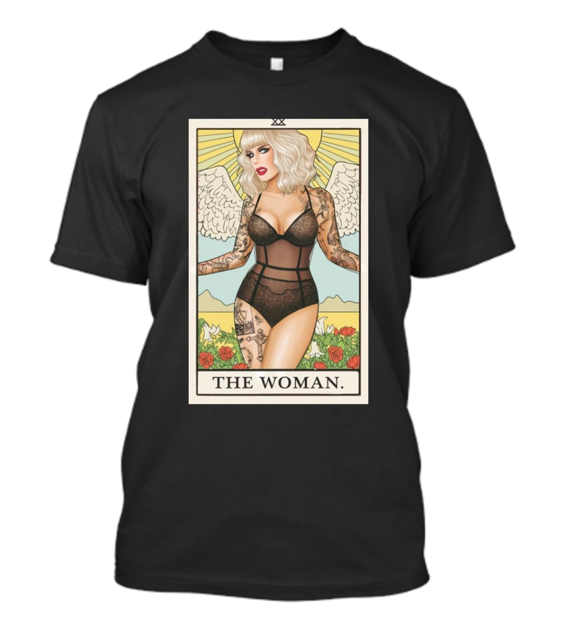 The Woman Tarot Card Katya Tattoo Angel Rose Sunburst T-Shirt