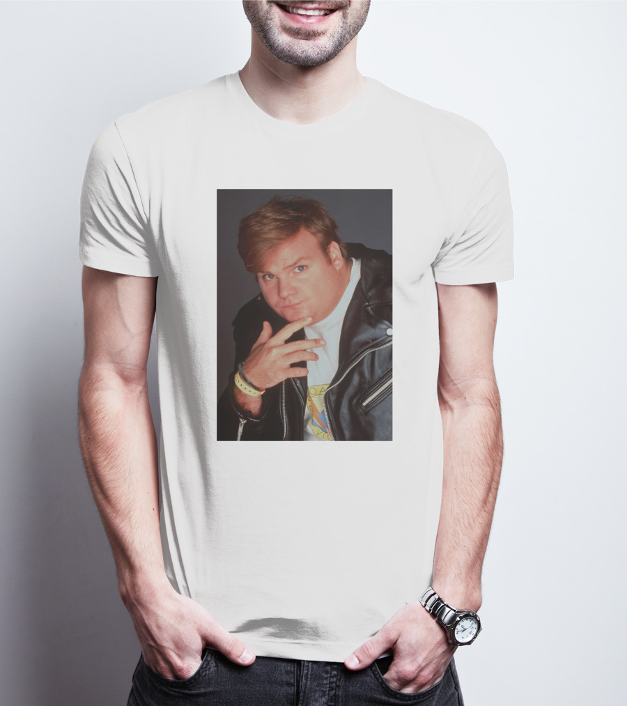 Kid Cudi Chris Farley Style Leather Jacket White Shirt Bracelet 90s Fashion T-Shirt