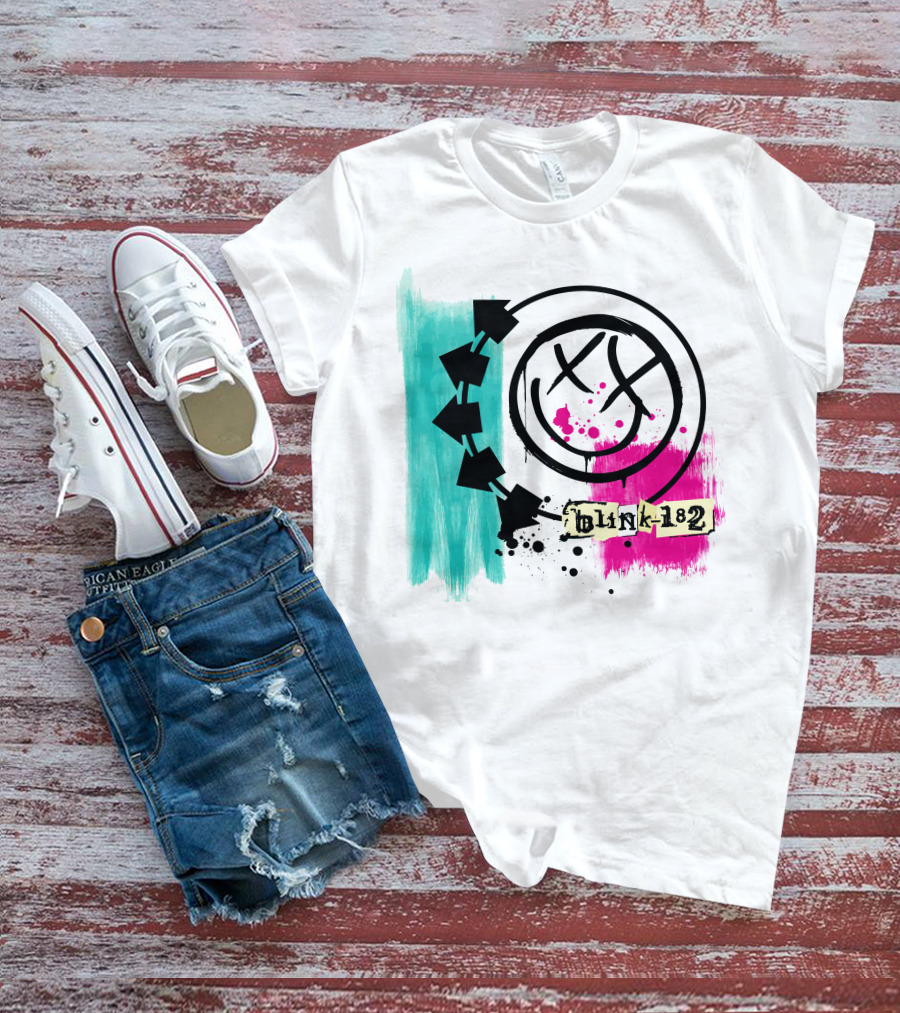 Jack And Sally Blink 182 I Miss You Smile Logo Paint Splatter T-Shirt