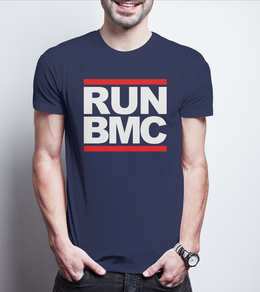 RUN BMC Bold White Text With Red Bars T-Shirt