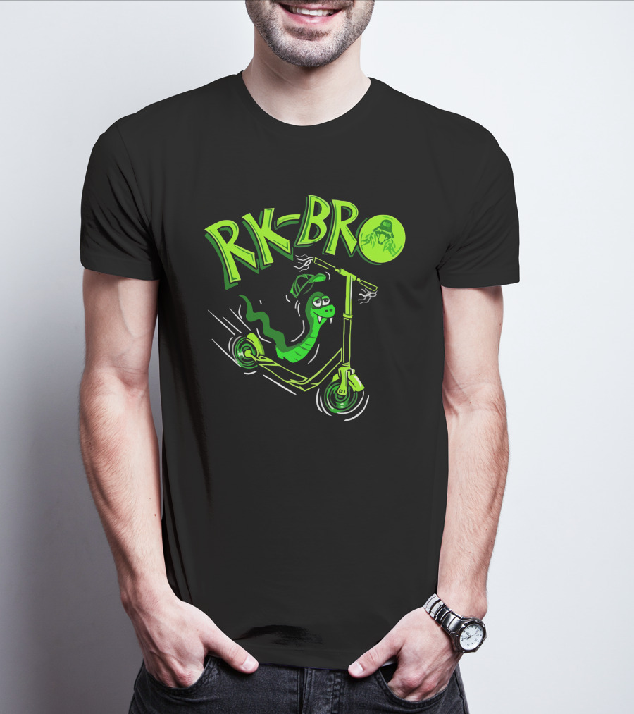 RK Bro Cartoon Snake On Scooter With Green Graphics T-Shirt