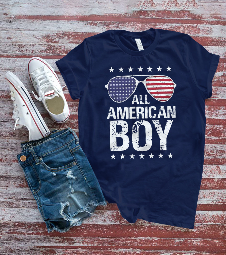 All American Boy Patriotic Sunglasses Stars Flag Fourth Of July T-Shirt