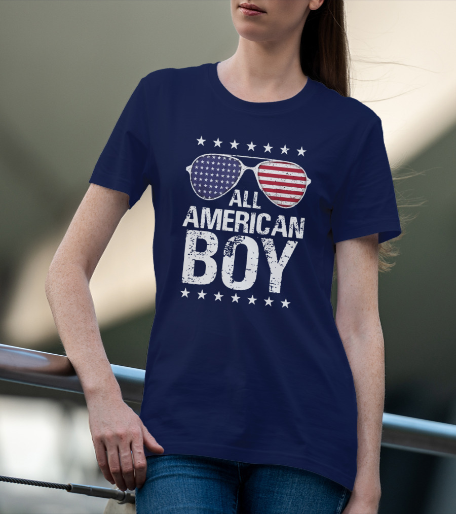 All American Boy Patriotic Sunglasses Stars Flag Fourth Of July T-Shirt