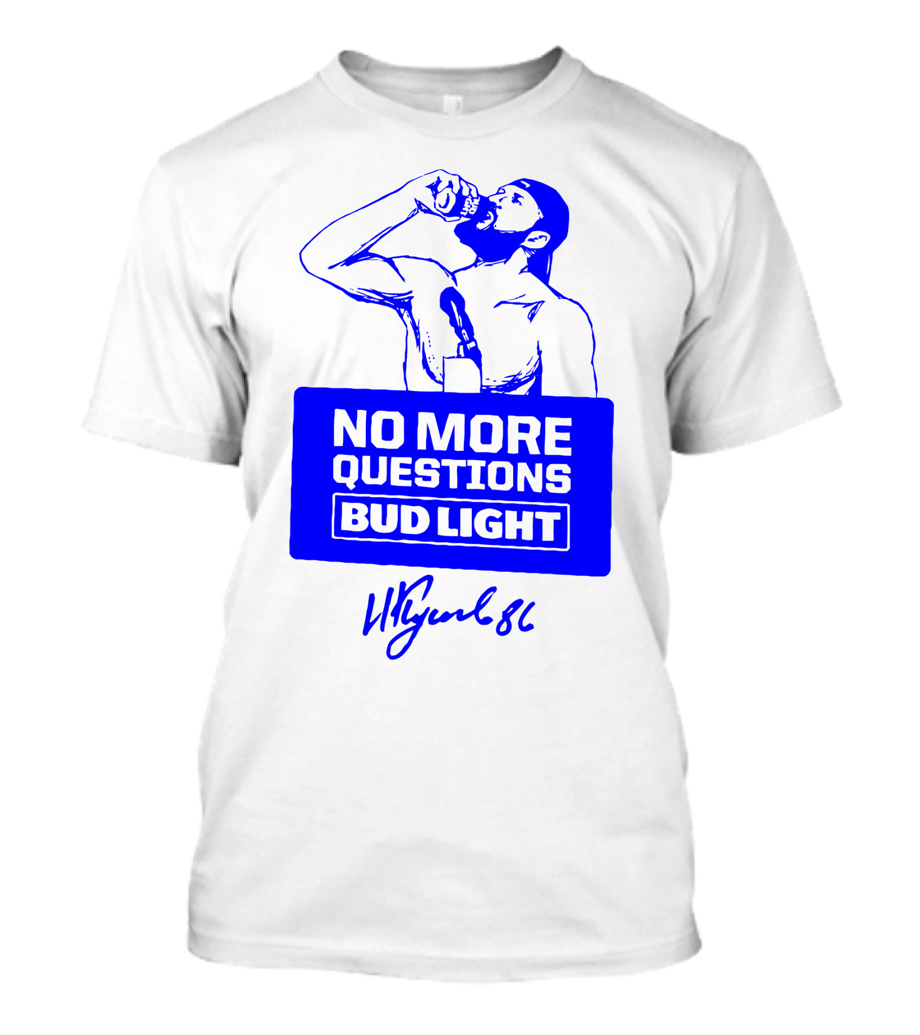 Nikita Kucherov No More Questions Bud Light 86 Logo Blue T-Shirt