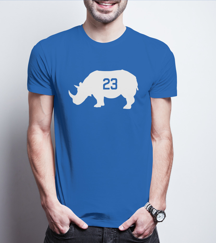23 Rhino Silhouette Blue Background T-Shirt