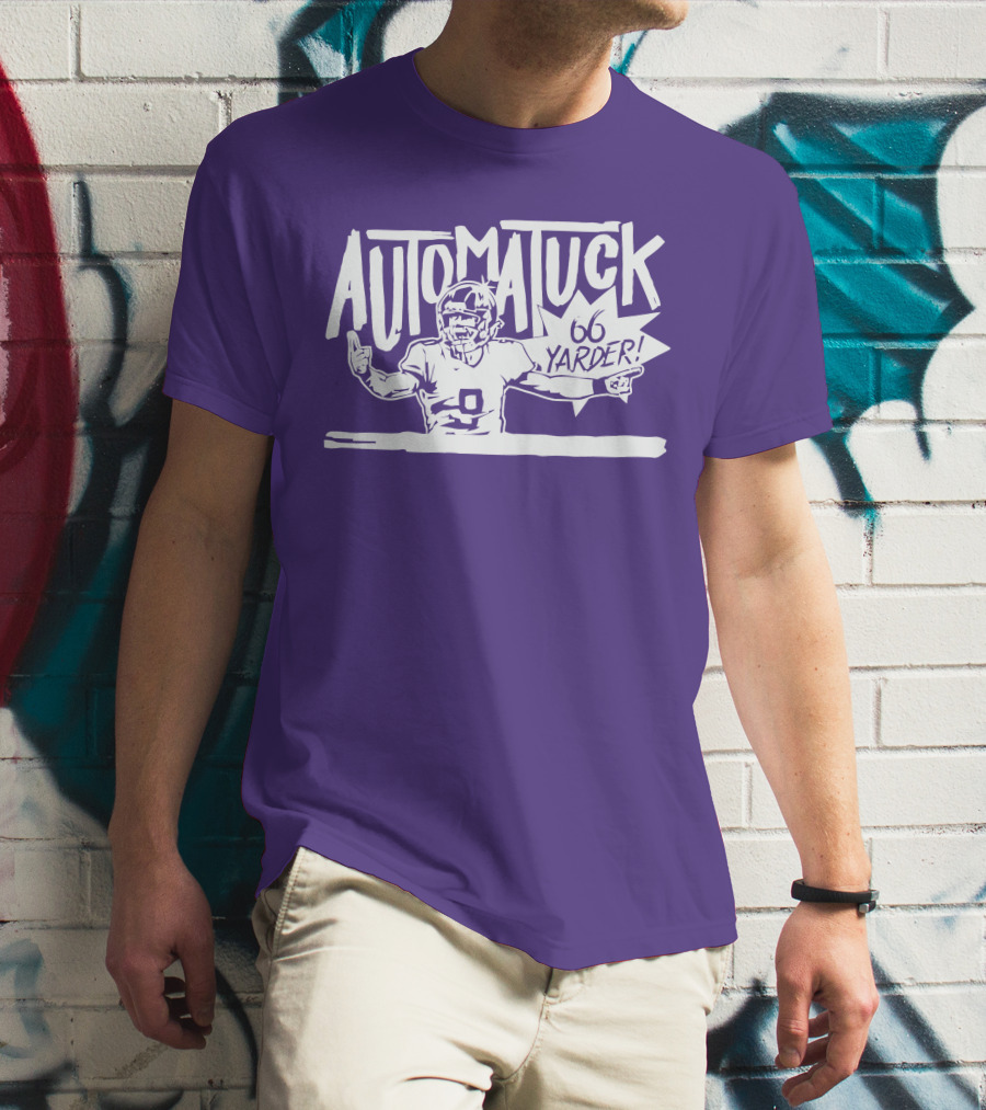 Automatuck 66 Yarder Football Player Purple Background T-Shirt