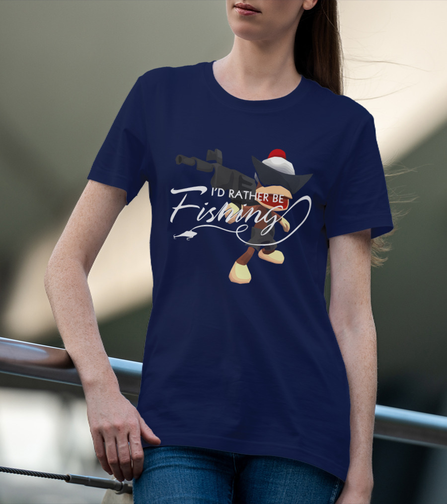 I'd Rather Be Fishing Video Game Character With Rod And Hat T-Shirt