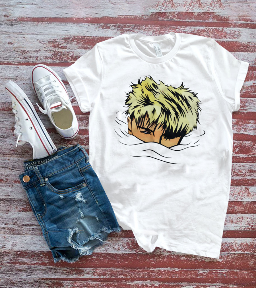 The Devil Wore Anime Character With Blond Spiky Hair Peeking Above Water T-Shirt