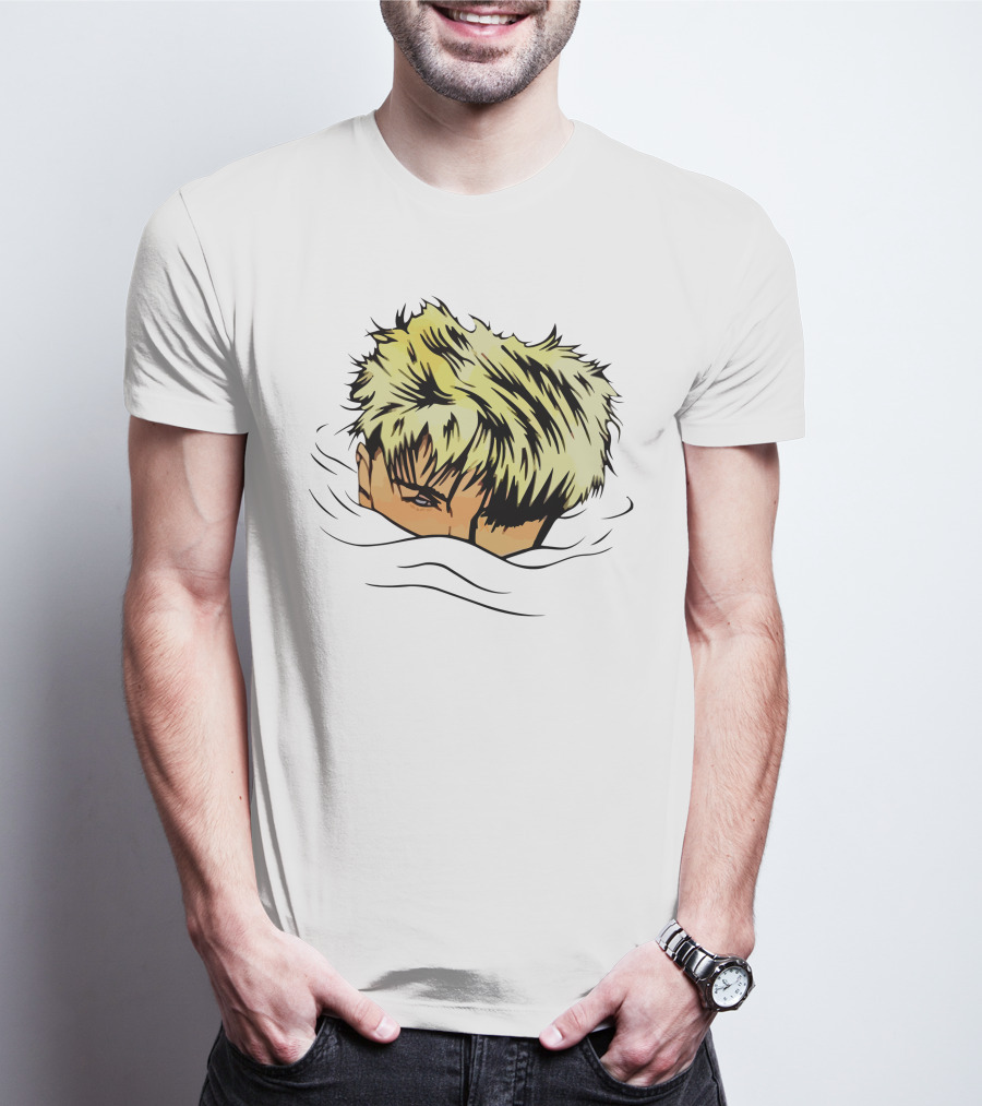 The Devil Wore Anime Character With Blond Spiky Hair Peeking Above Water T-Shirt
