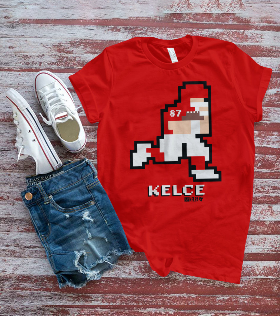 Kelce 87 NFLPA 8 Bit Retro Football Red T-Shirt