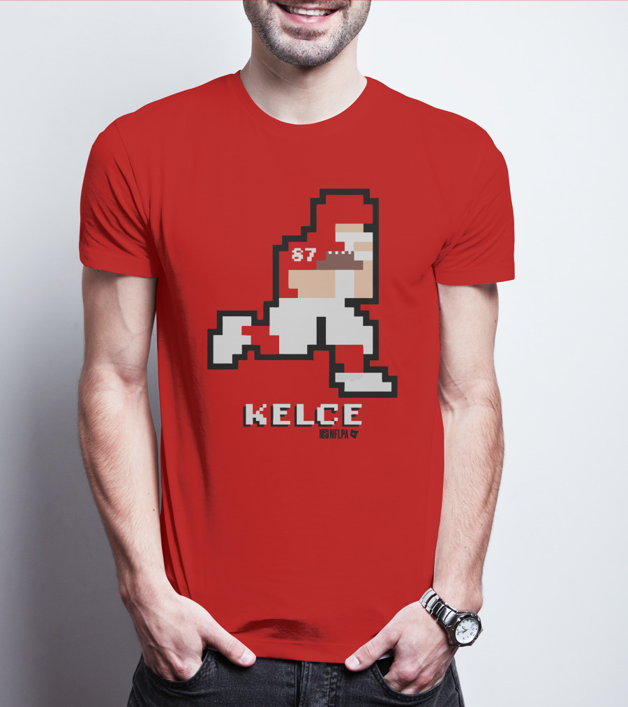 Kelce 87 NFLPA 8 Bit Retro Football Red T-Shirt