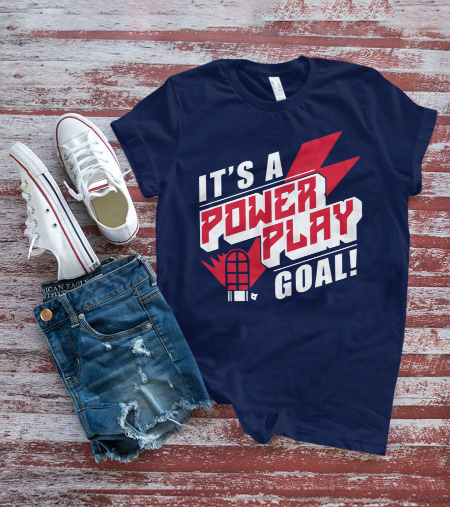 IT'S A POWER PLAY GOAL Retro Hockey Net Lightning Bolt T-Shirt