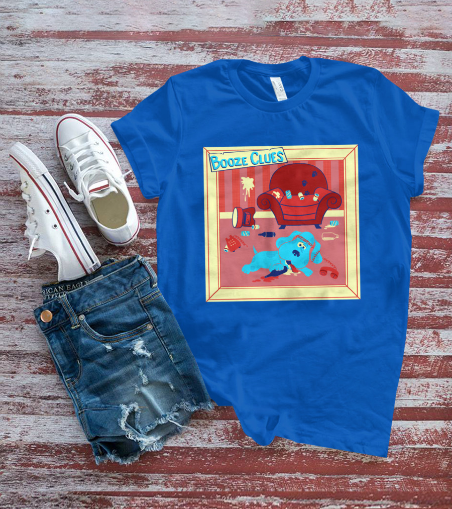 Booze Clues Blue Dog Party Mess With Cans And Couch T-Shirt