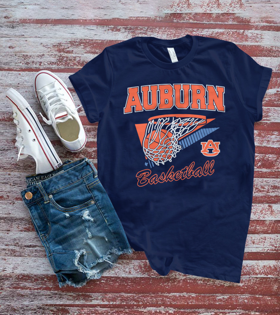 Auburn Basketball Retro Style Net And Ball T-Shirt