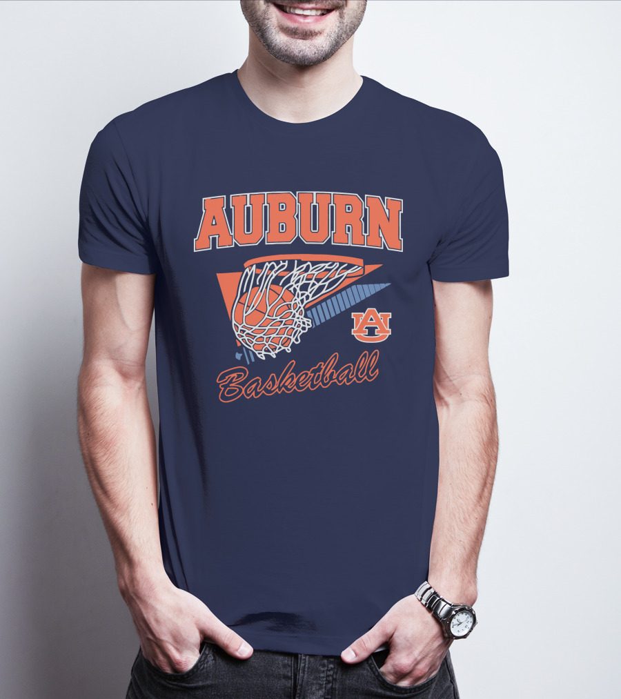 Auburn Basketball Retro Style Net And Ball T-Shirt