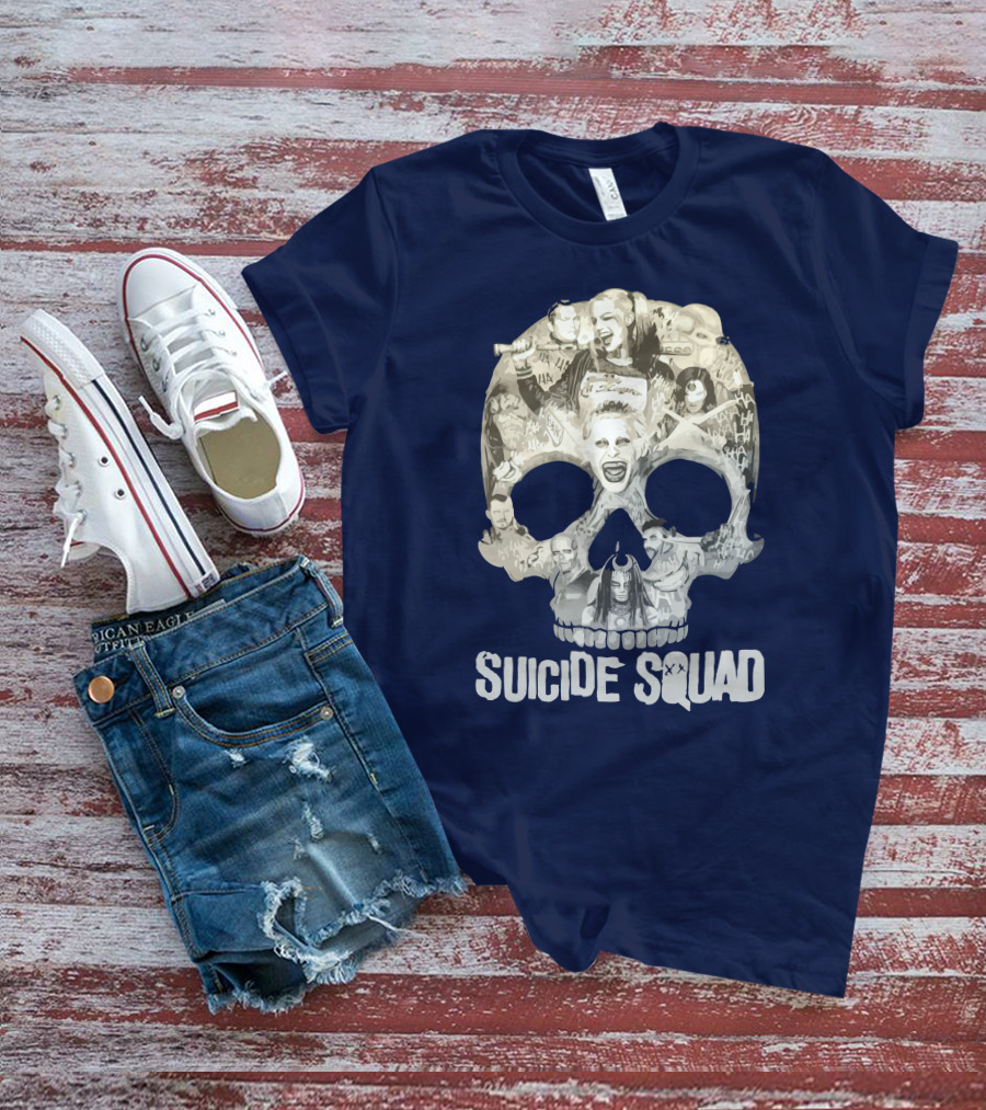 Suicide Squad Skull Collage With Iconic Characters T-Shirt
